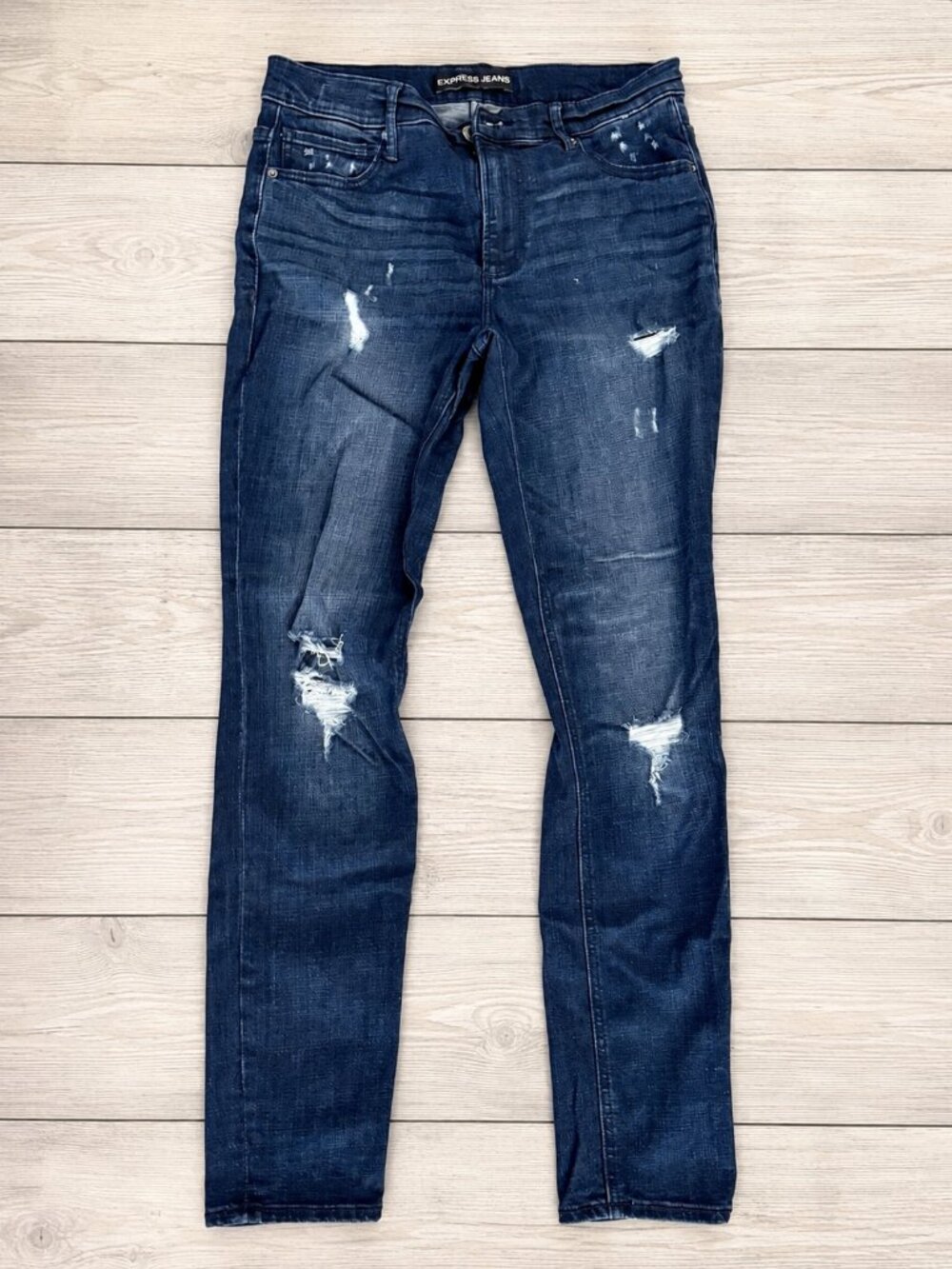 Express Jeans Legging Mid Rise Distressed Skinny Jeans Women's Size 10 Dark Wash